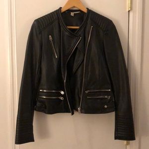 Zara black leather womens biker jacket, medium